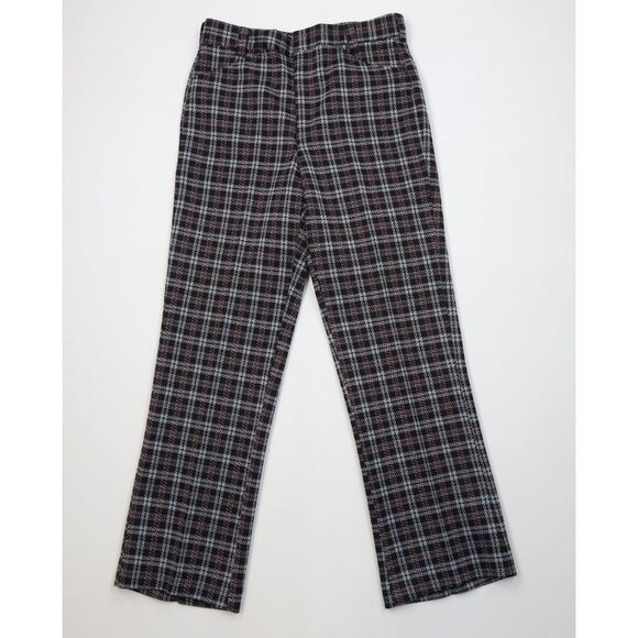 Vtg 70s Streetwear Mens 32x32 Double Knit Flared Wide Leg Chino Pants Plaid USA